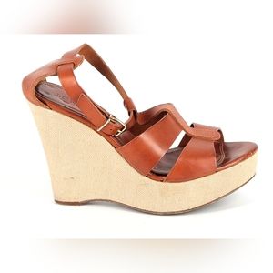 J. Crew Palma women Brown Leather Strappy Sandal Wedges plattaform Size 8